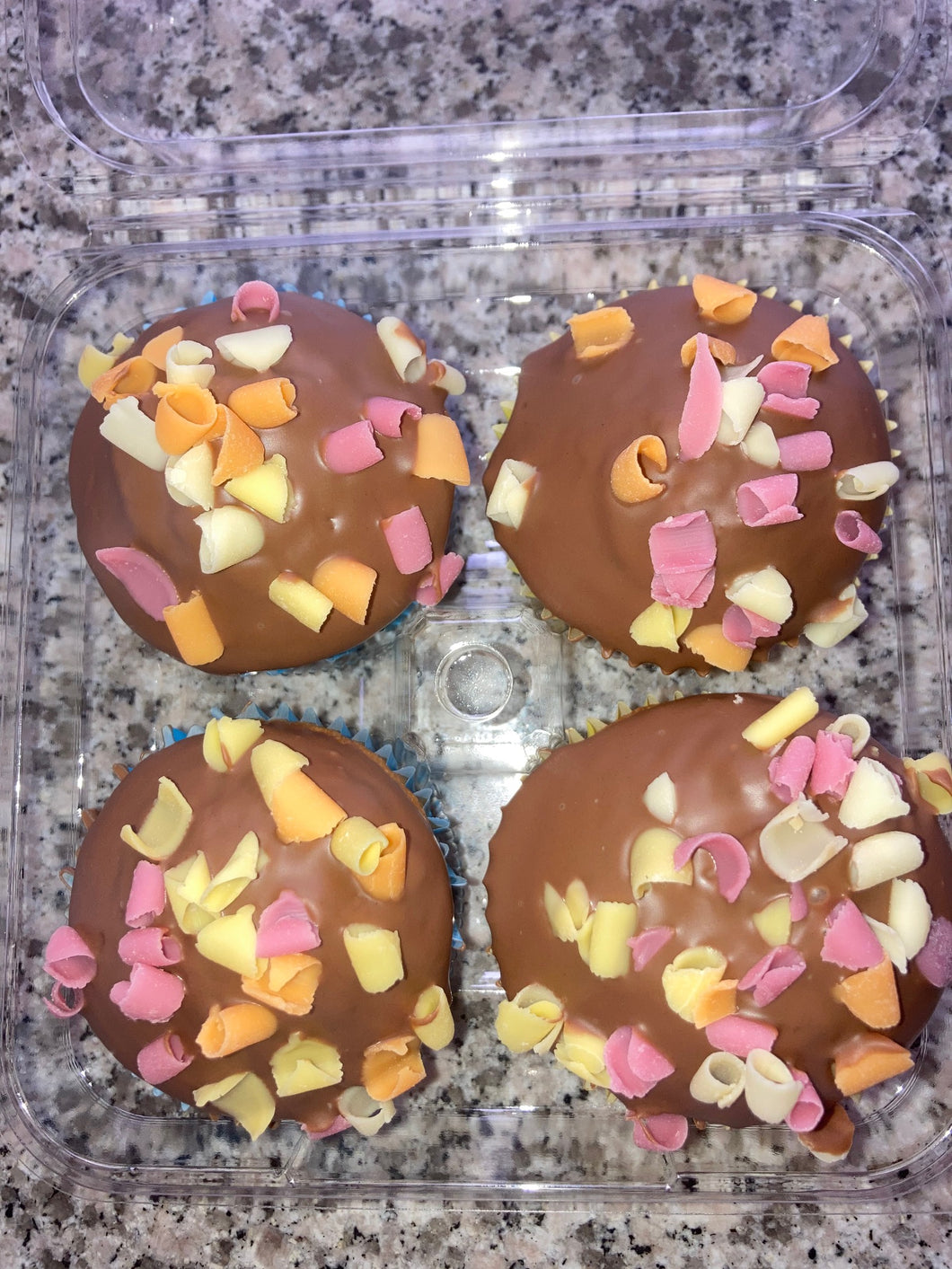 4PK Maderia Cupcake topped with chocolate